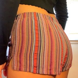 FOREVER 21 LINEN-BLEND STRIPED SHORTS